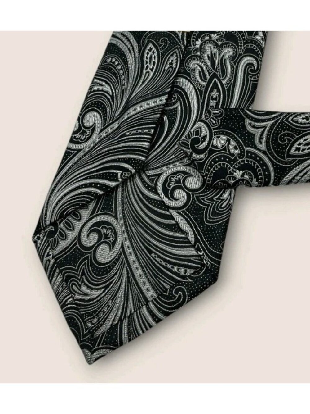 ZANETTI Silk Tie ITALY Black Silver Paisley W:3.5" - Picture 4 of 5